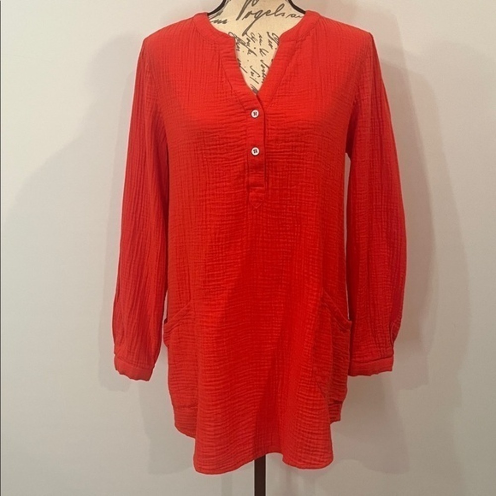 Soft Surroundings Santorini cotton gauze pullover tunic top red M
